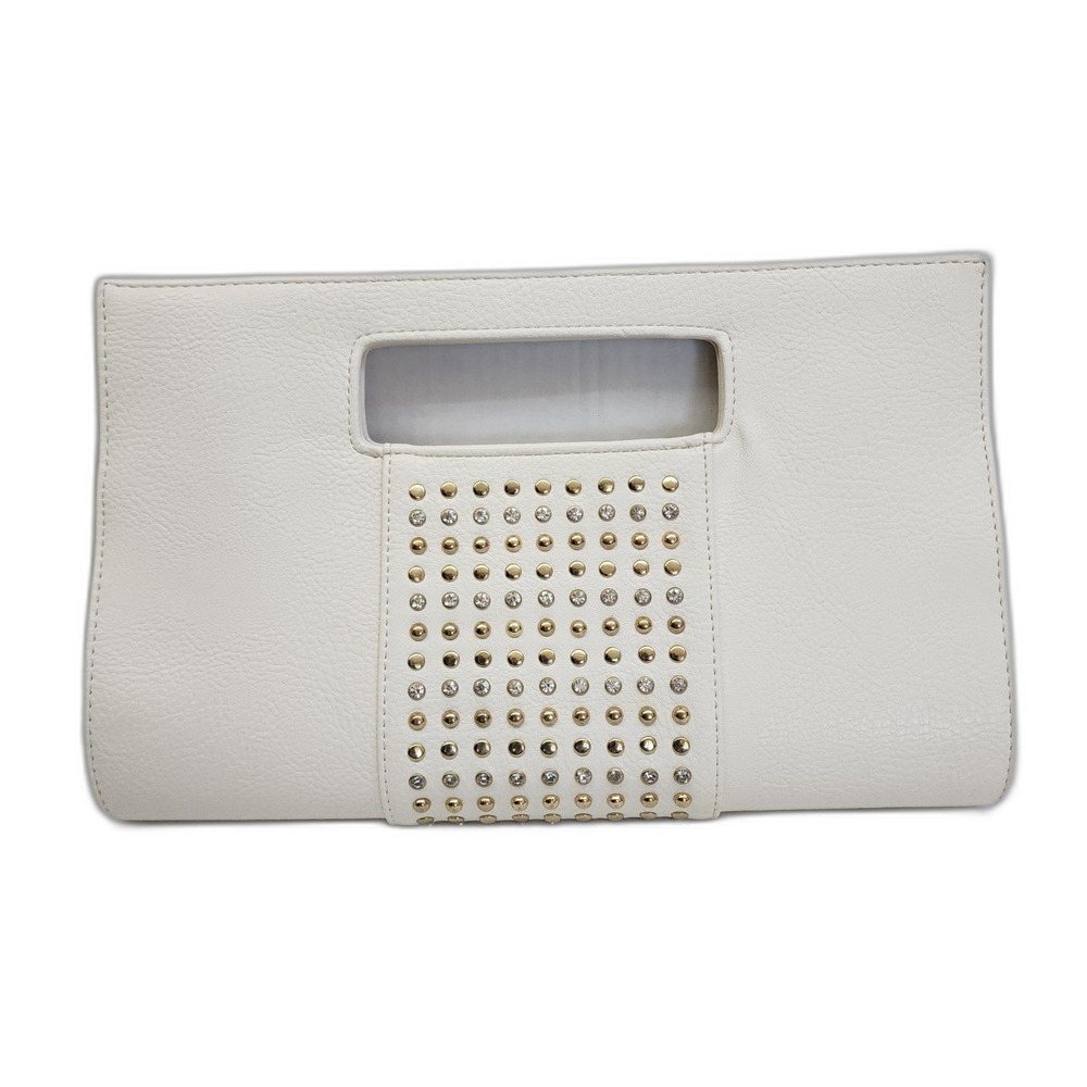 Charming Charlie Cream Rhinestone Studded Evening Clutch Bag
